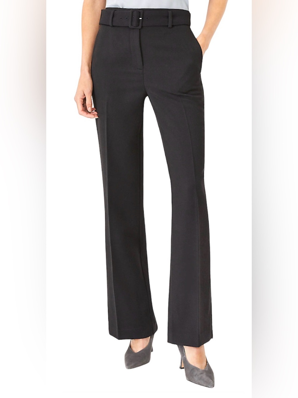 NEW ANN TAYLOR BLACK PETITE HIGH WAIST BELTED BOOT CUT PANTS SIZE 12P